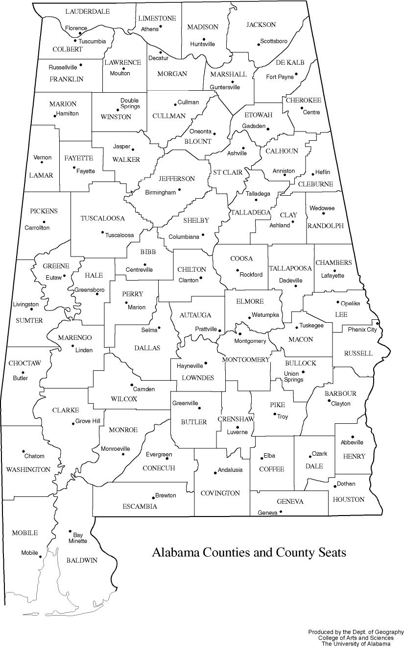 Printable Map Of Alabama Counties 1965