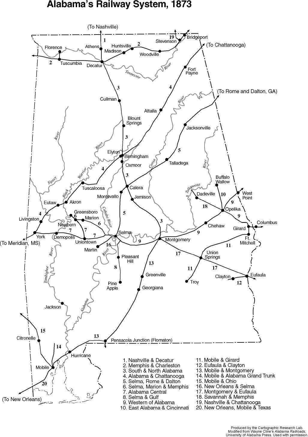 HP 20" x 24" 1867 Map Of Alabama & Tensessee River Rail Road 