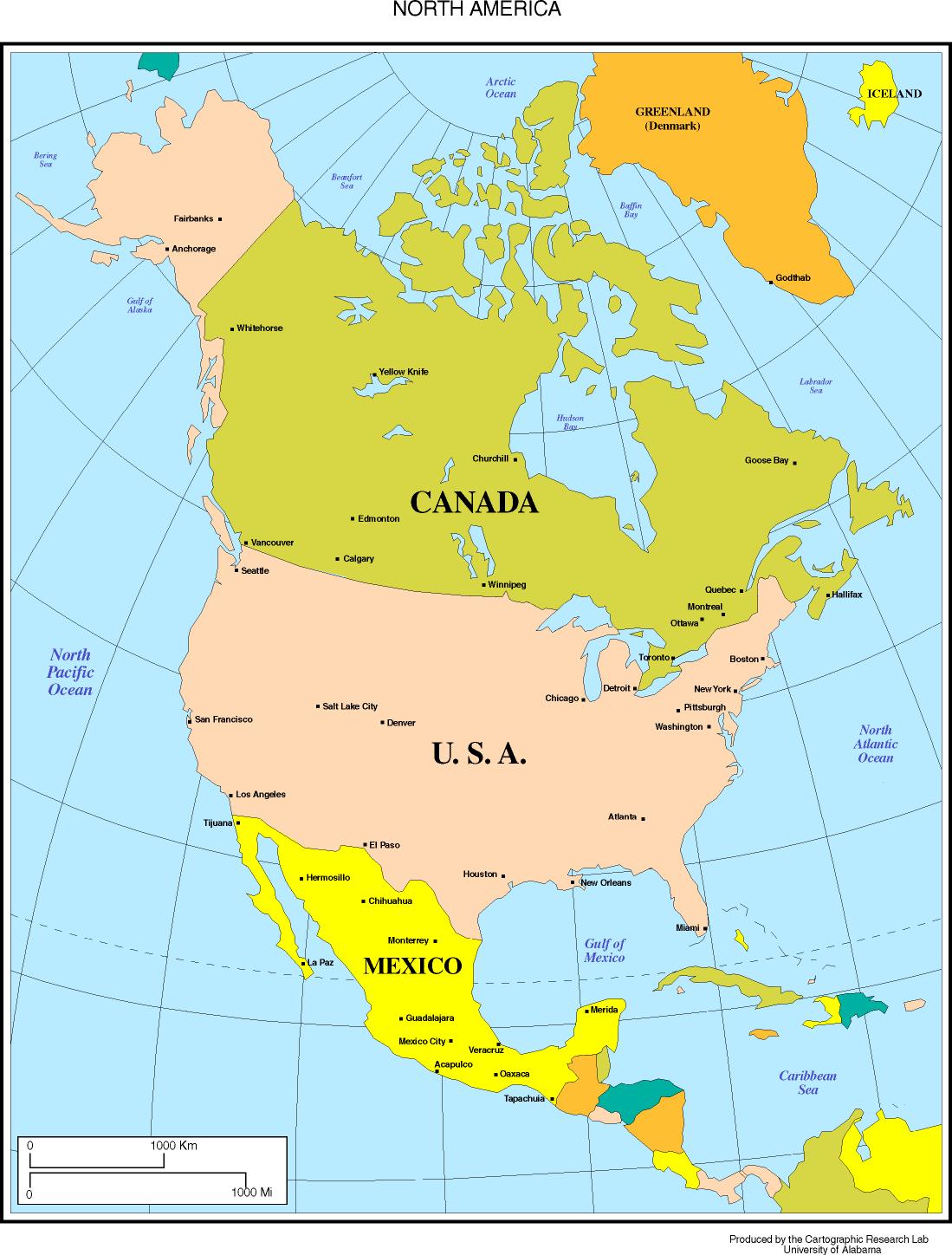 Labeled Map Of North America Map