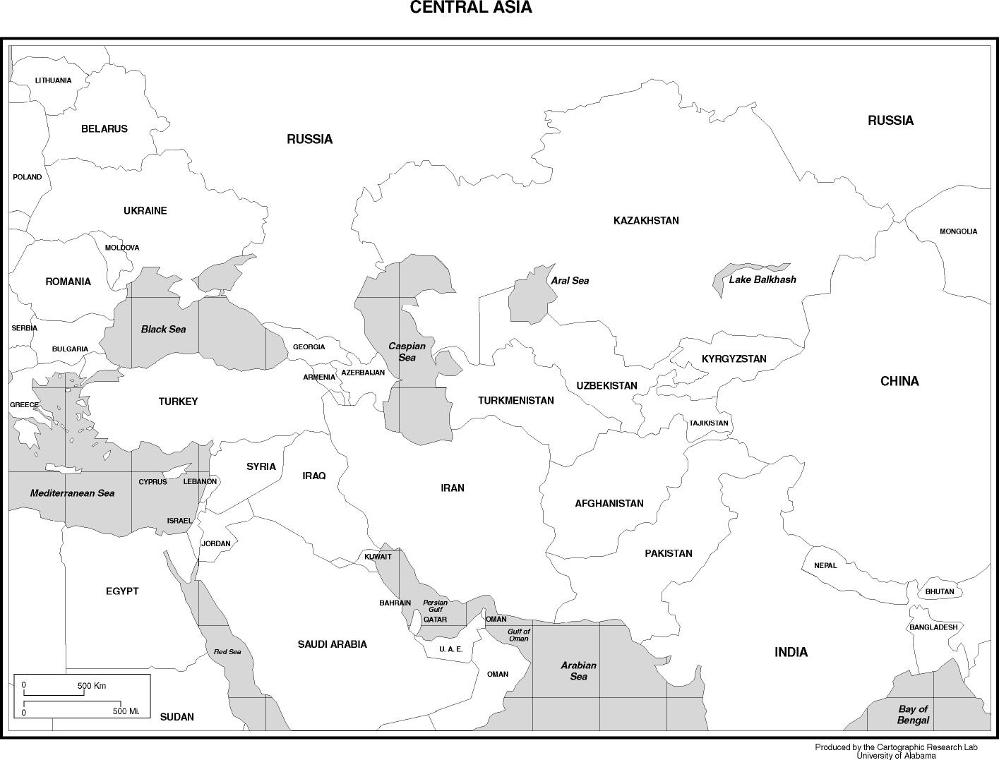 Black And White Map Of Asia