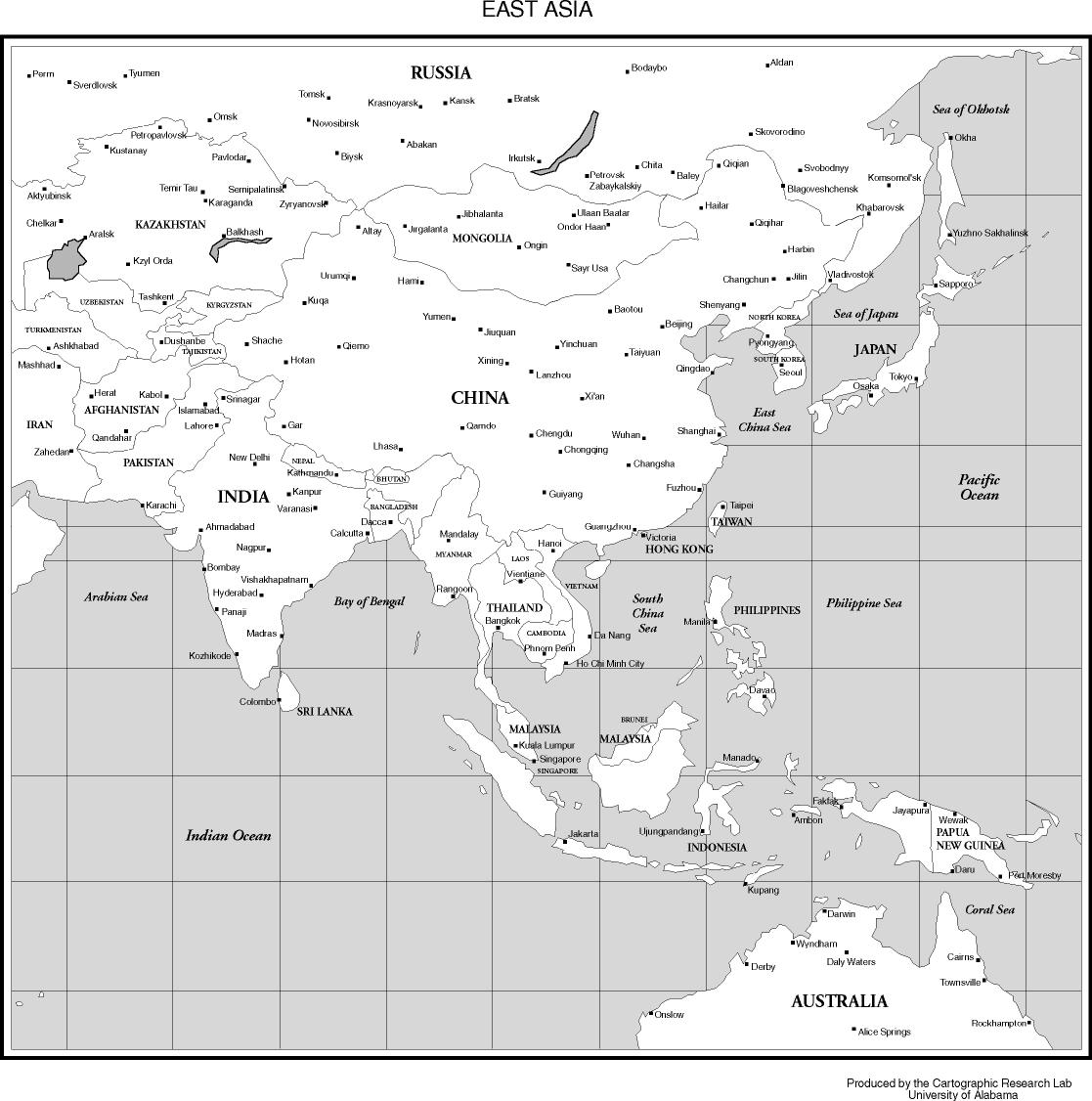 Black And White Map Of Asia Maping Resources