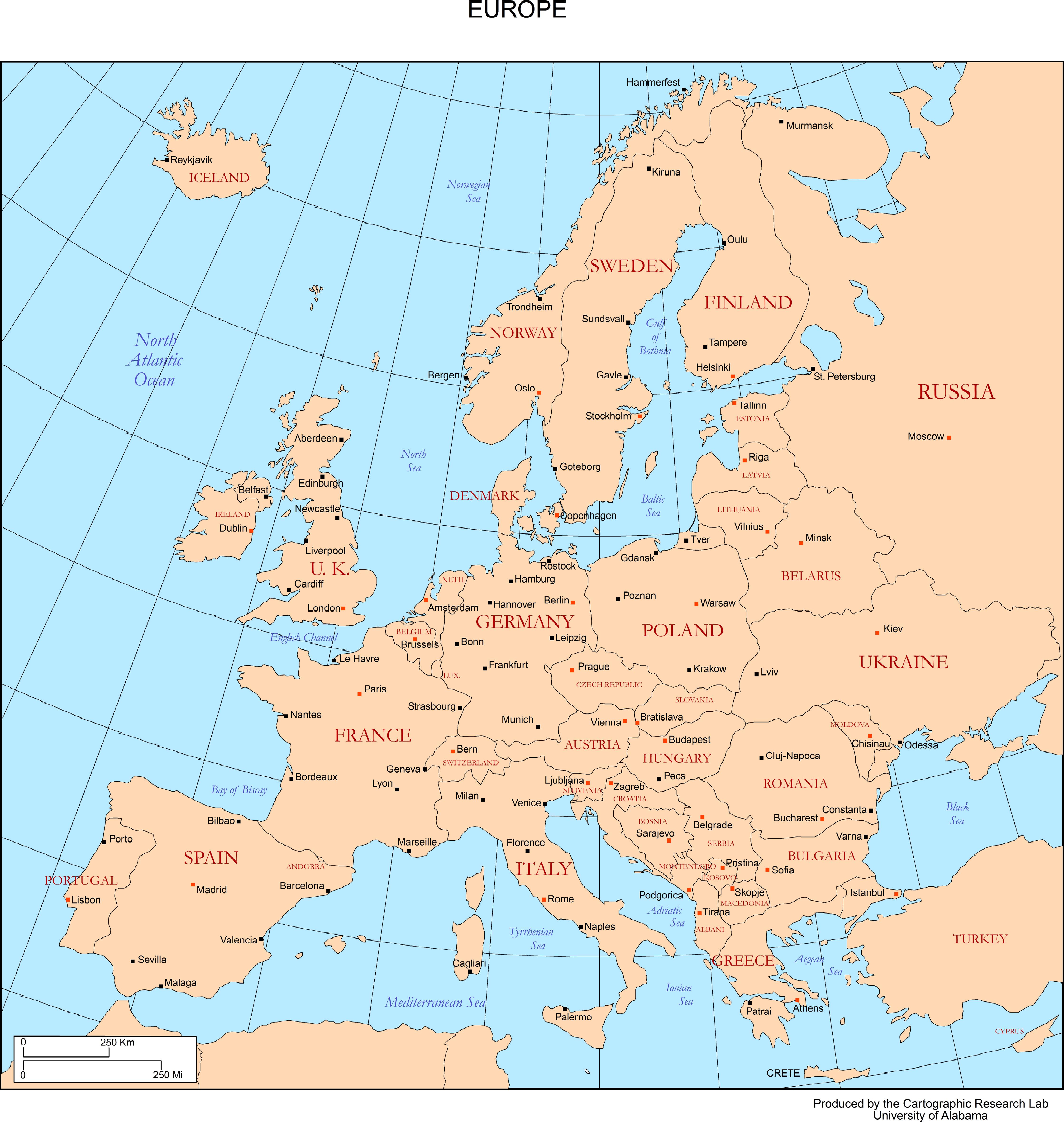 Europe Map With Major Cities