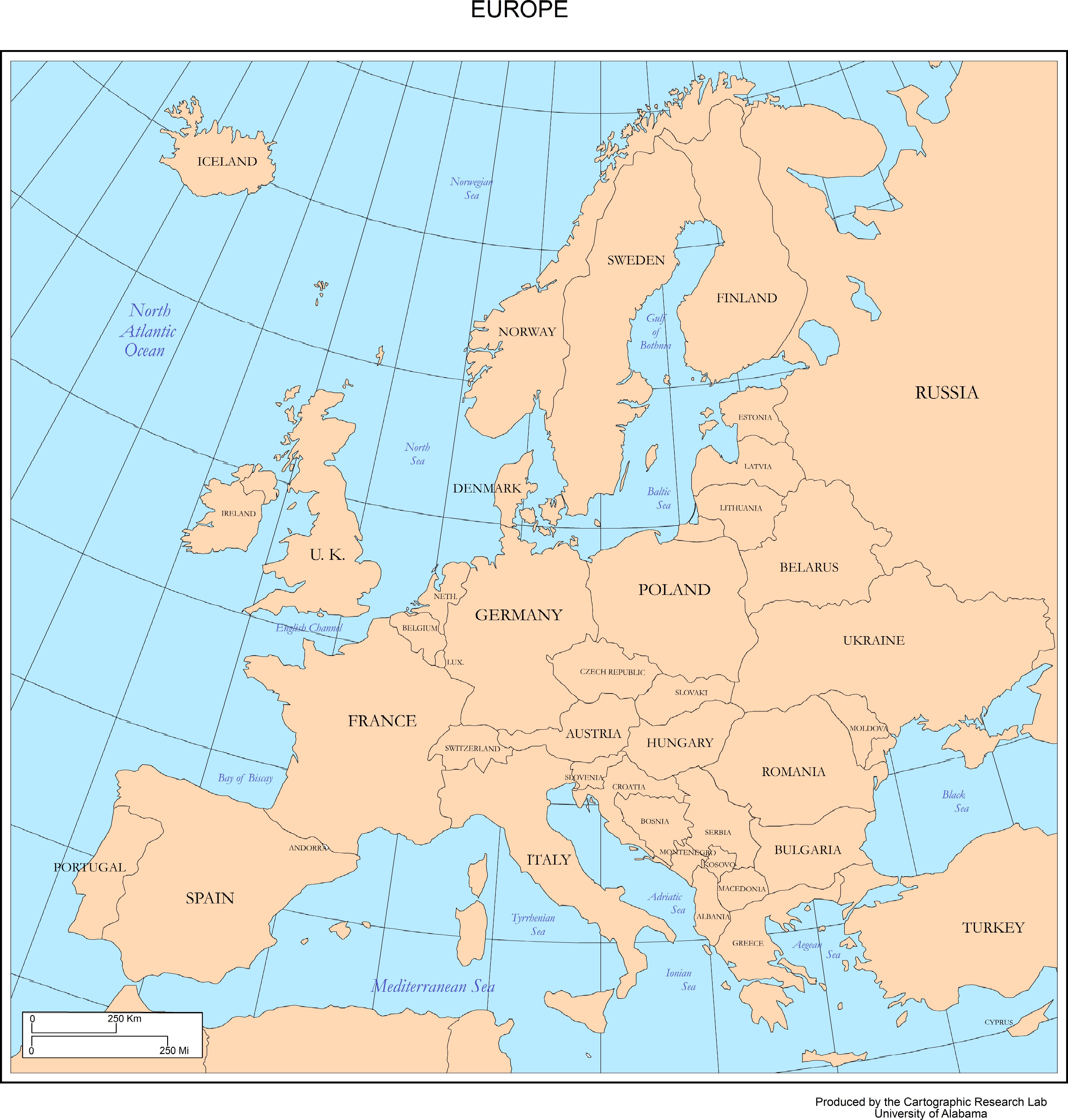 map of europe countries black and white