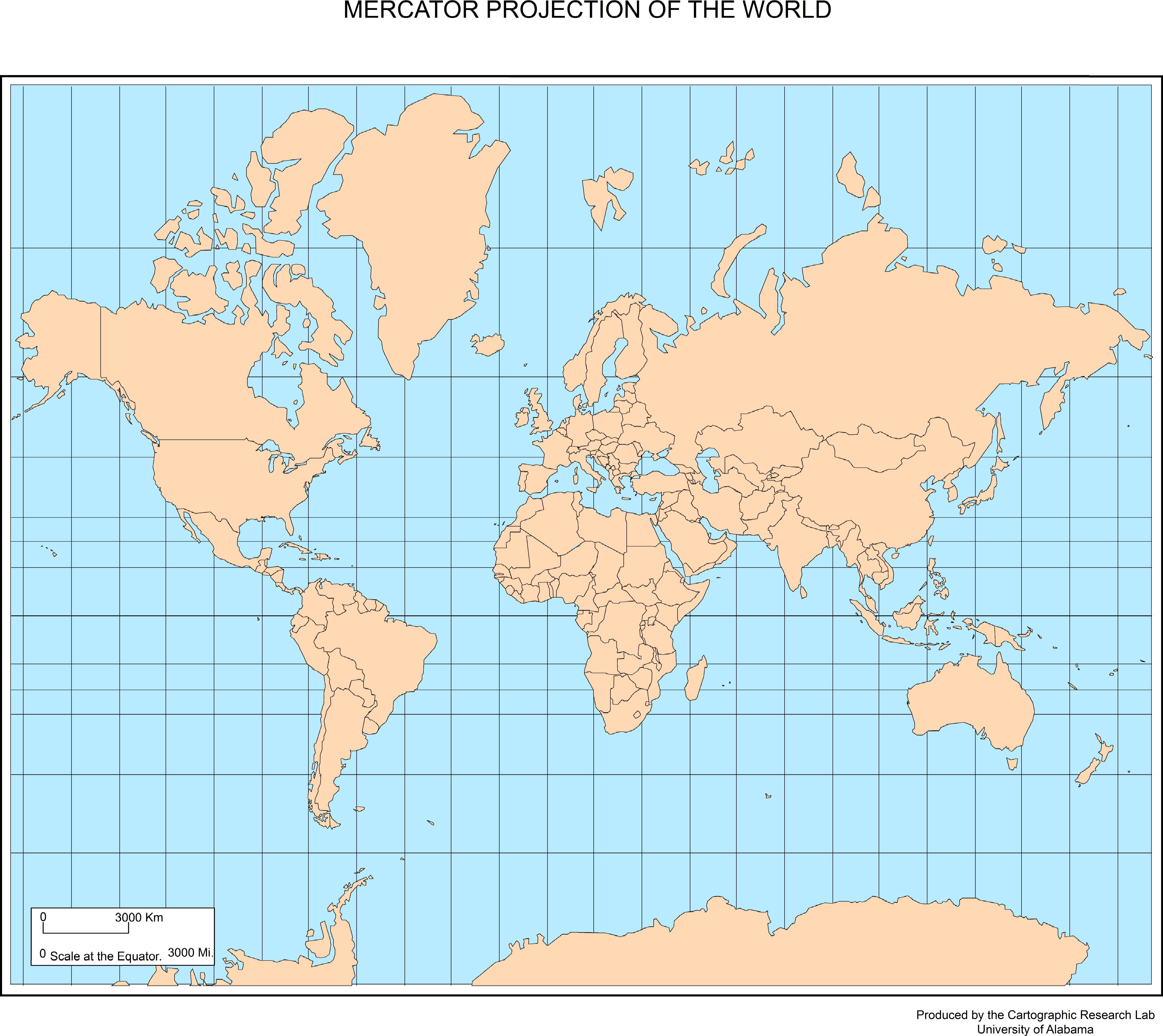 Mercator projection map
