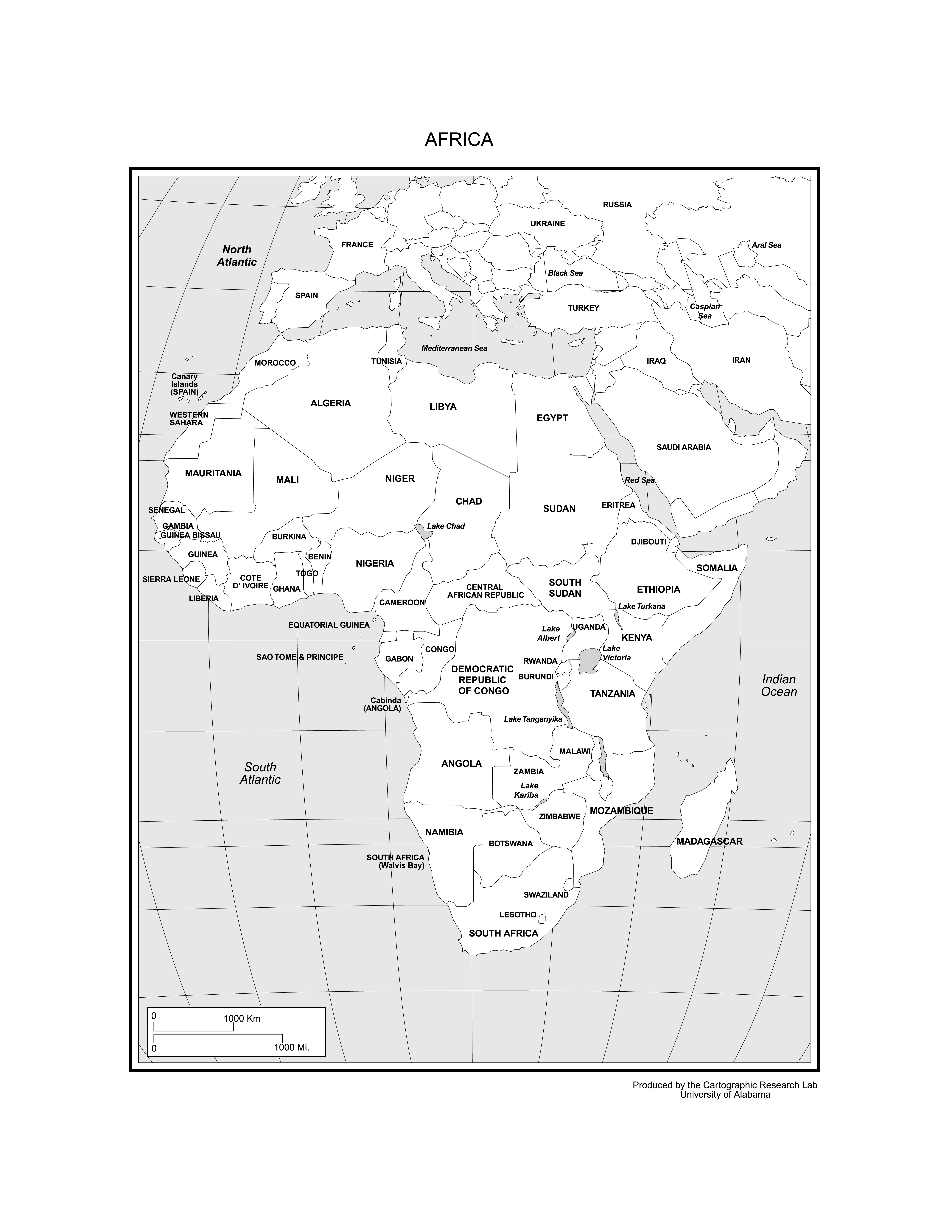 physical map of africa with capitals