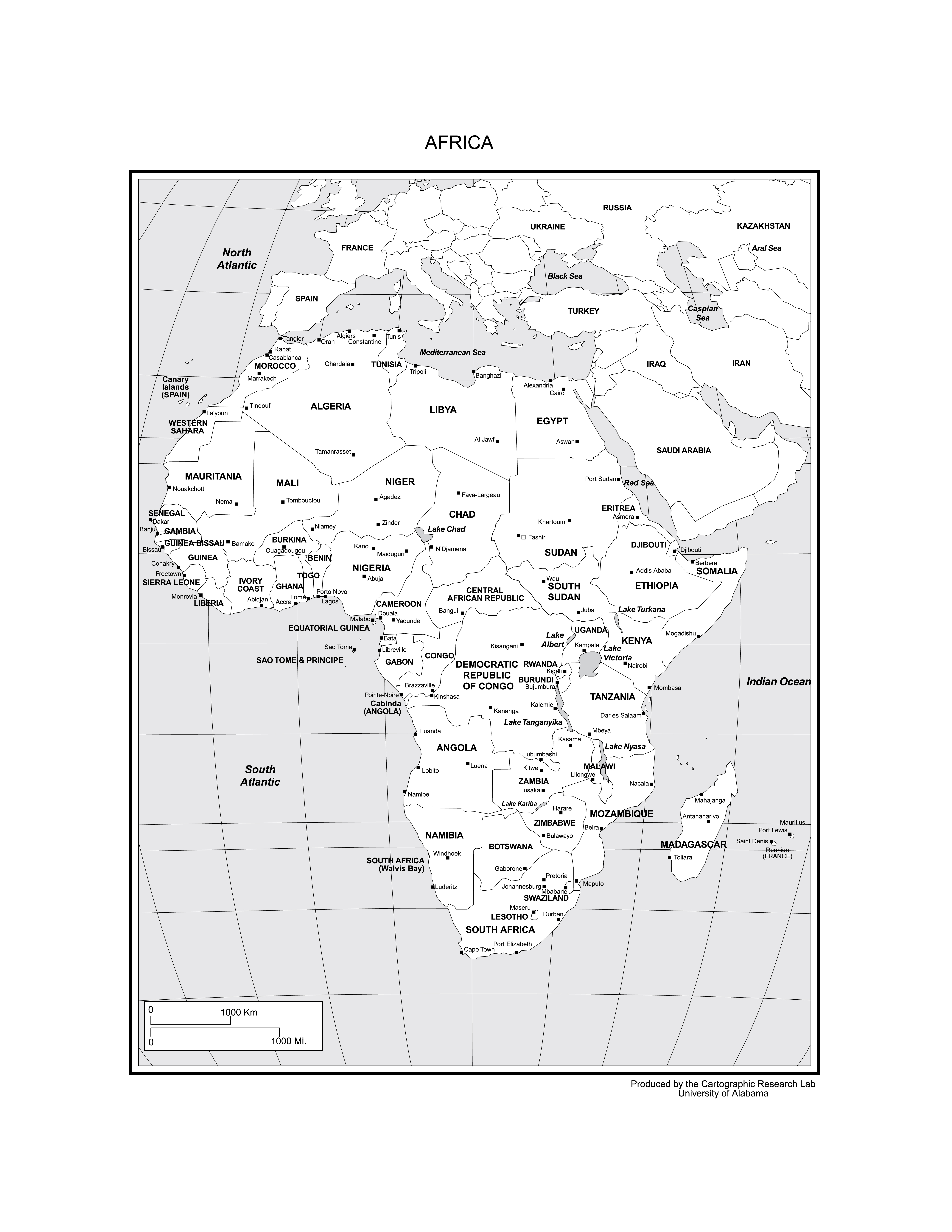 africa black and white map