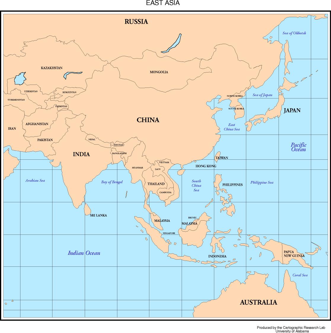 central and east asia blank political map