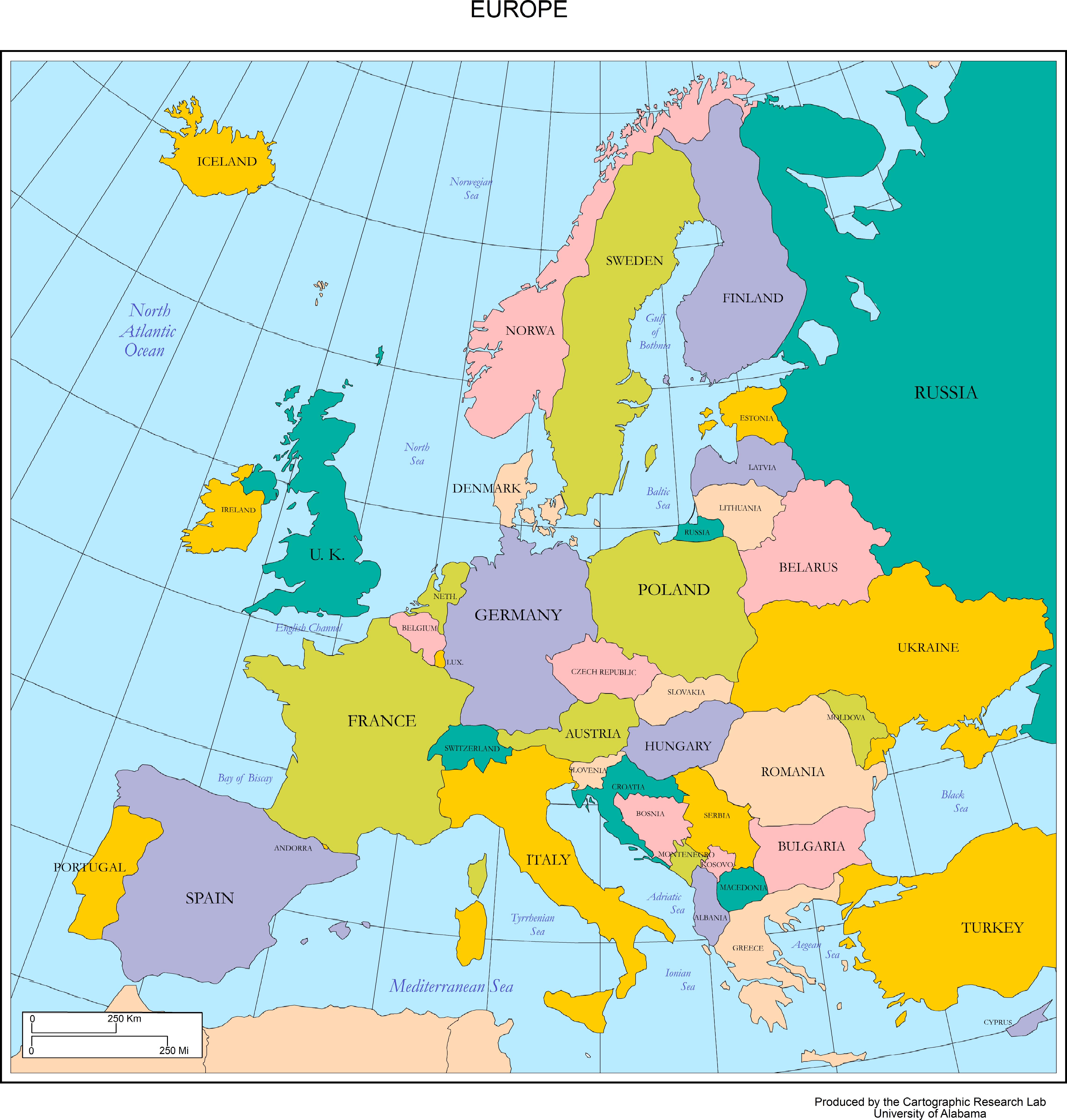 Large Printable Map Of Europe - United States Map