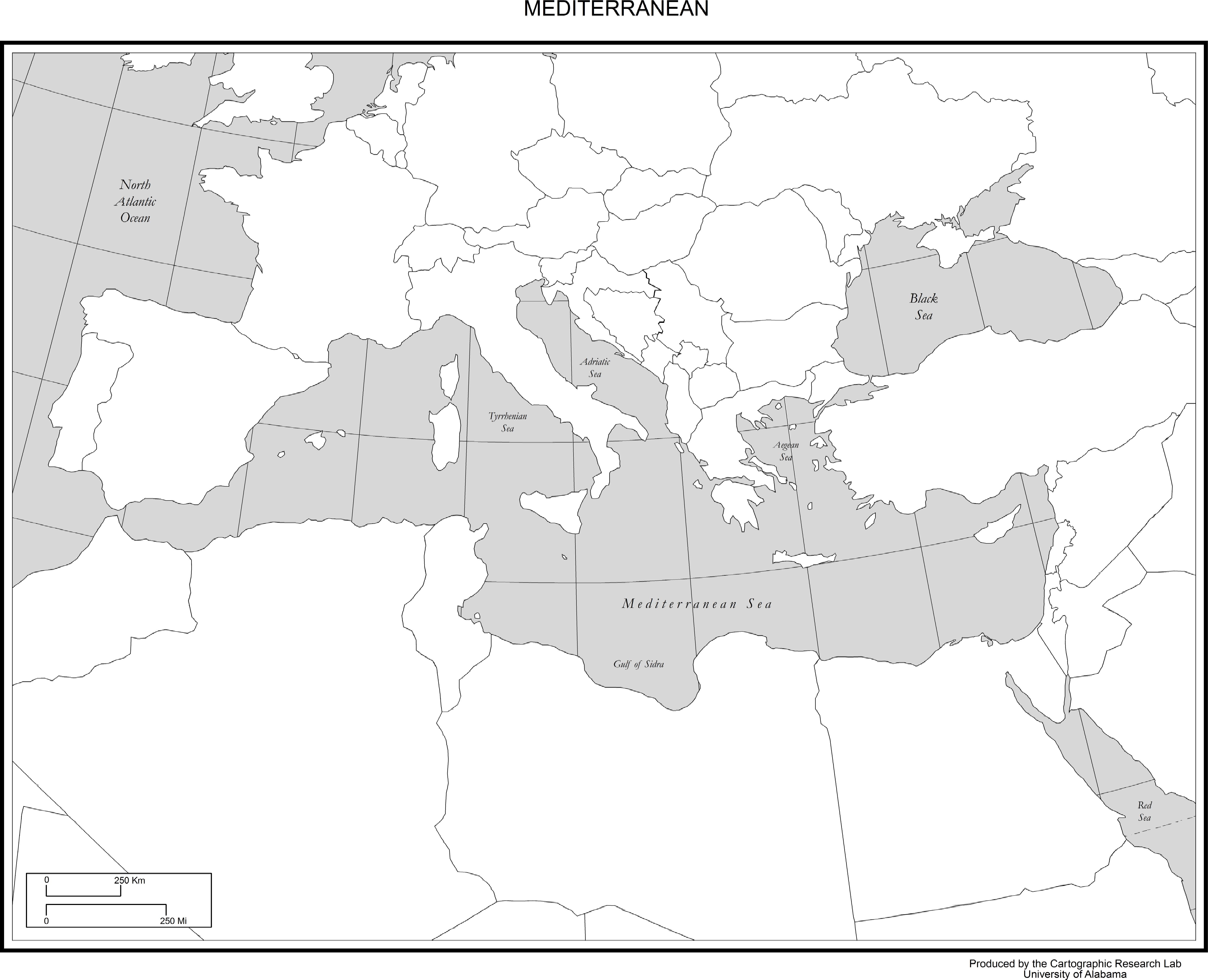 mediterranean sea countries wall map